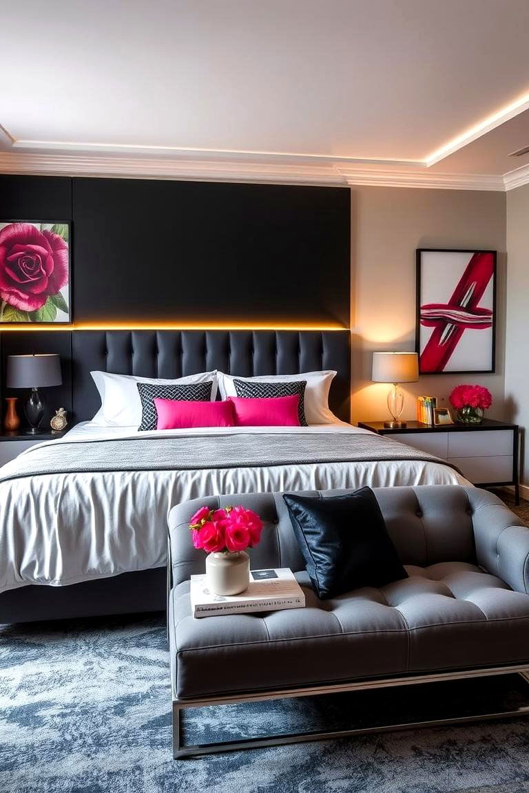 Contemporary Bold Accents - 24 Black Headboard Bedroom Ideas