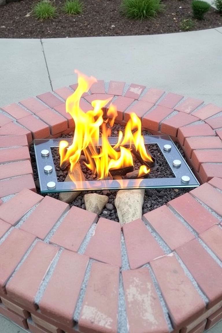 Contemporary Brick Fire Pit with Glass Inserts - 24 Brick Fire Pit Ideas