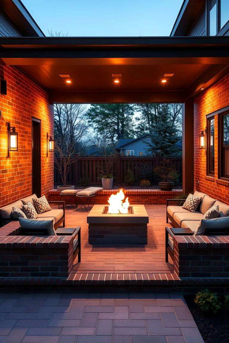 Contemporary Brick Porch with Fire Pit - 24 Brick Porch Ideas