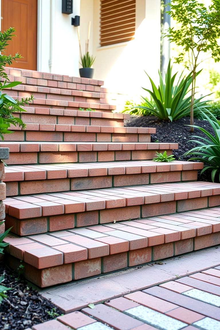 Contemporary Brick Steps with Eco Accents - 24 Brick Front Steps Design Ideas
