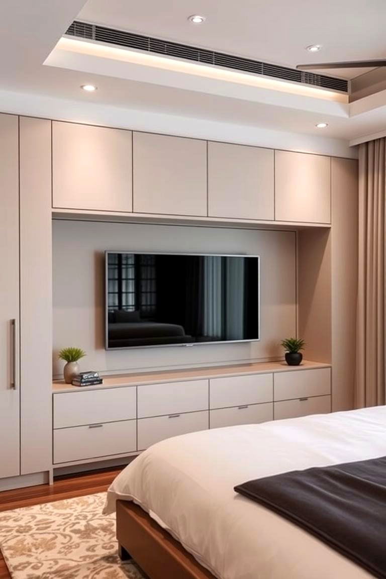 Contemporary Built In TV - 24 Bedroom Tv Ideas