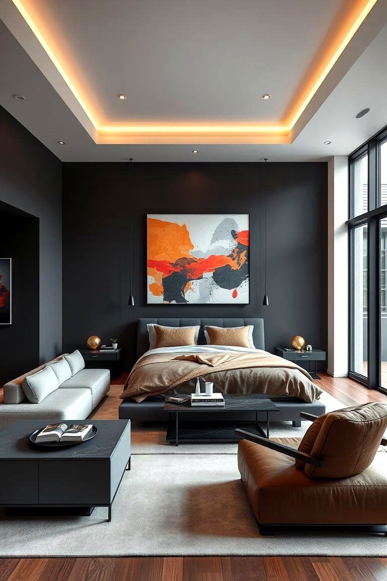 Contemporary Charcoal Retreat - 24 Charcoal Bedroom Ideas