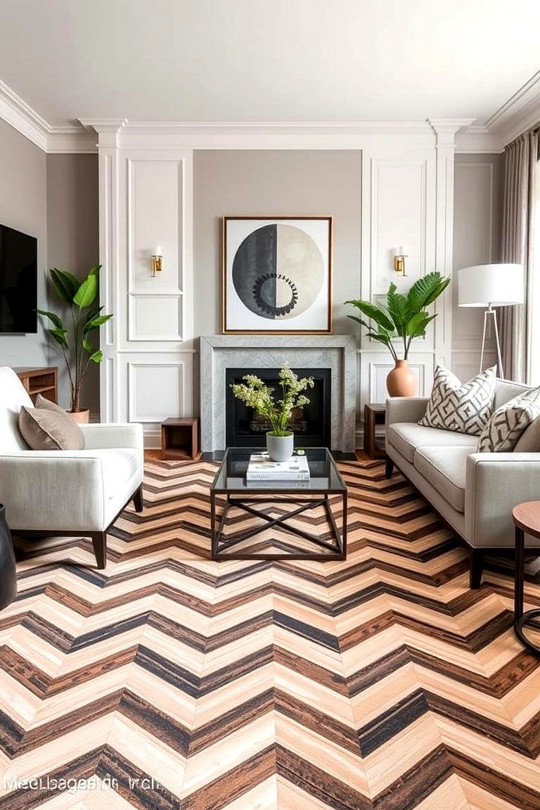 Contemporary Chevron Carpet - 24 Living Room Carpet Ideas