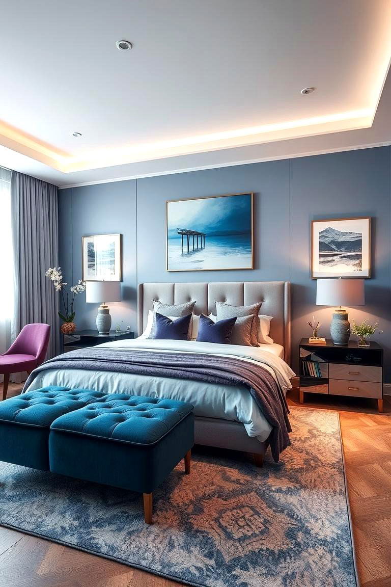 Contemporary Chic - 24 Blue and Purple Bedroom Ideas