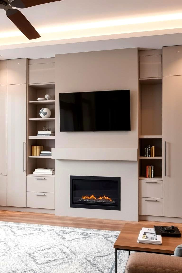 Contemporary Chic with Integrated Storage - 24 Linear Fireplace Ideas With Tv Above