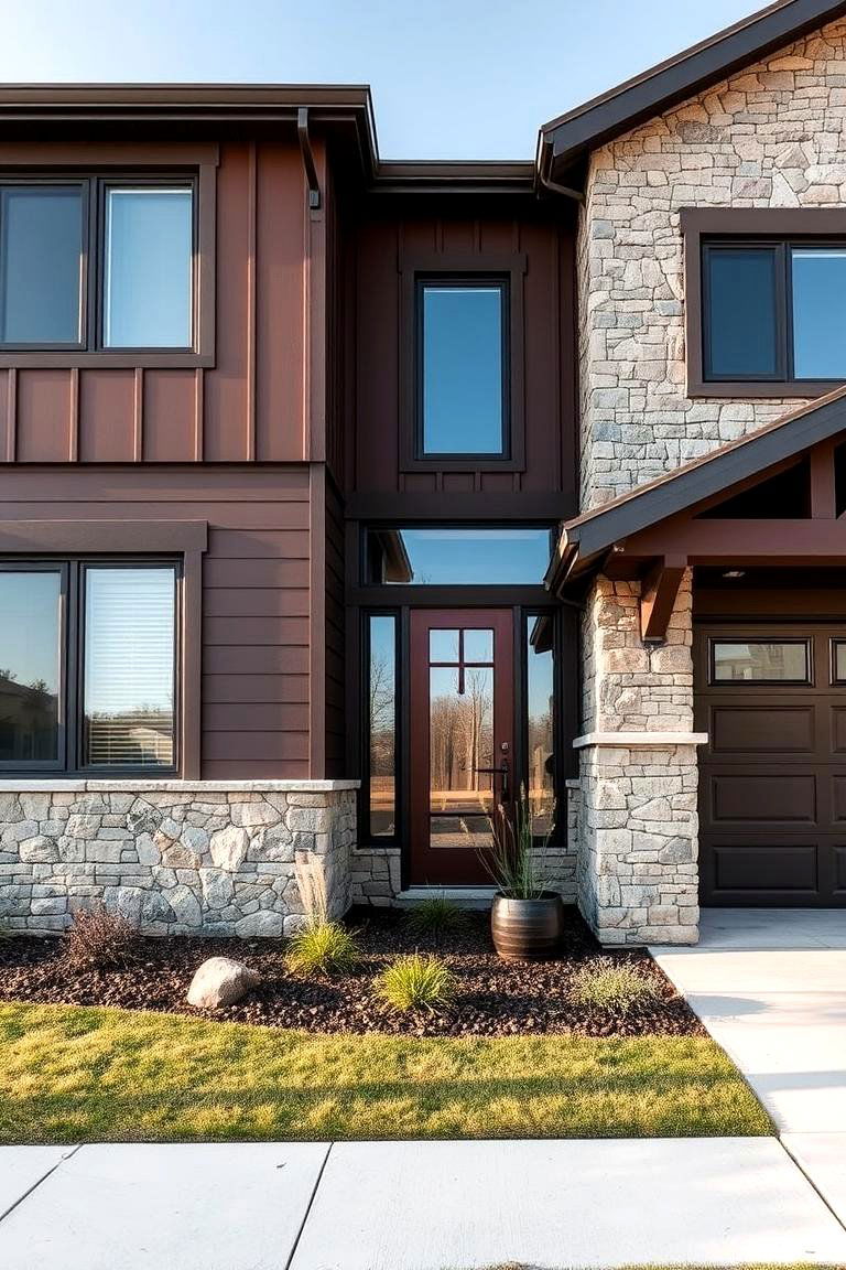 Contemporary Chocolate Brown and Stone - 24 Chocolate Brown House Exterior Design Ideas