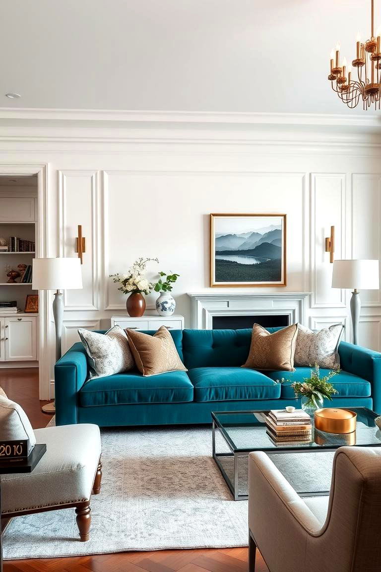 Contemporary Classic - 24 Teal Couch Living Room Ideas