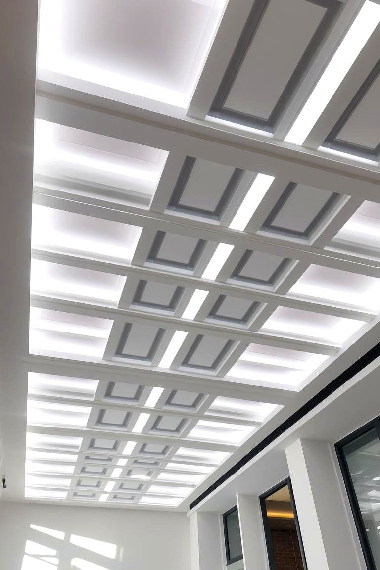 Contemporary Coffered Ceiling with LED Lighting - 24 Coffered Ceiling Ideas