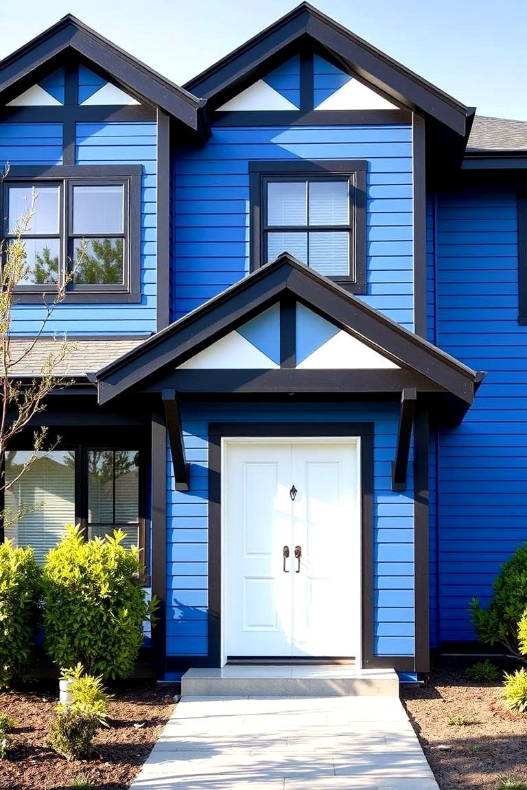 Contemporary Color Blocking - 24 Blue House With Black Trim Ideas