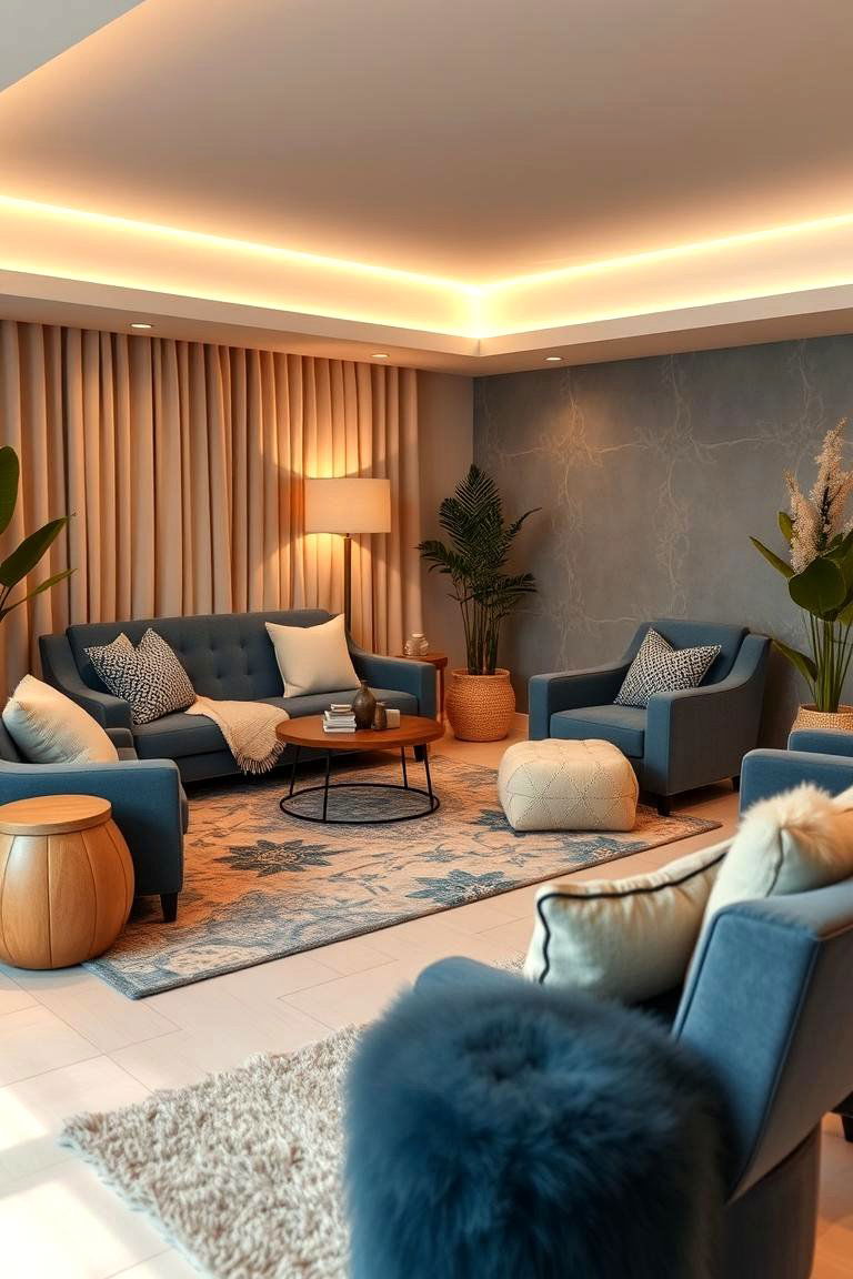 Contemporary Comfort Oasis - 24 blue and beige living room ideas