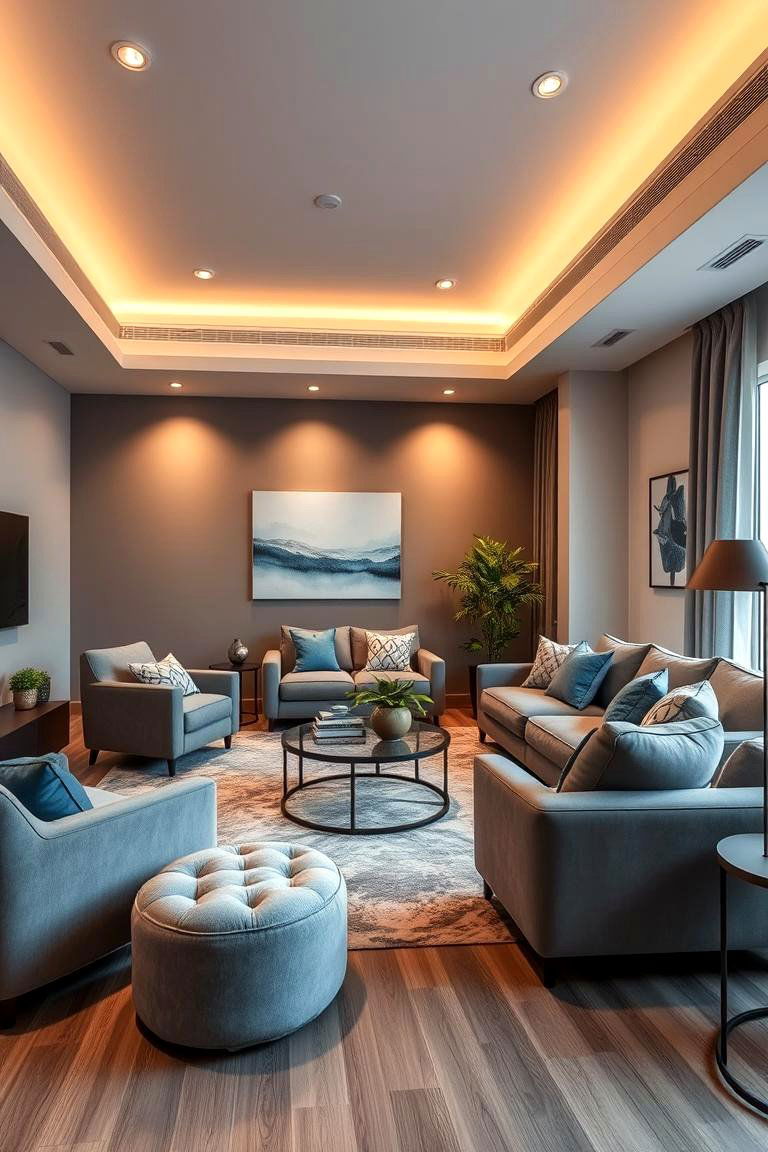 Contemporary Comfort Warm Blue and Grey Fusion - 24 Blue and Grey Living Room Ideas
