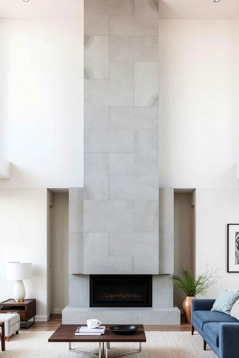 Contemporary Concrete Stone - 24 Floor to Ceiling Stone Fireplace Ideas