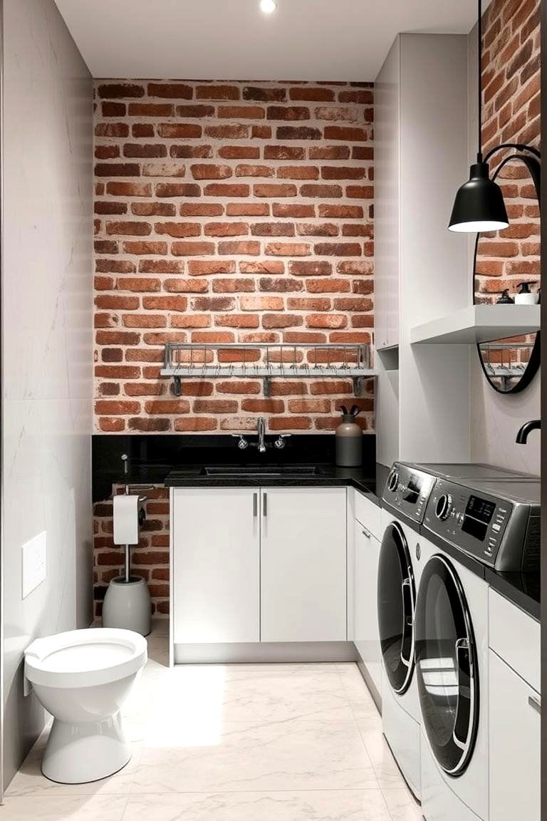 Contemporary Contrast - 24 Brick Floor Laundry Room Ideas