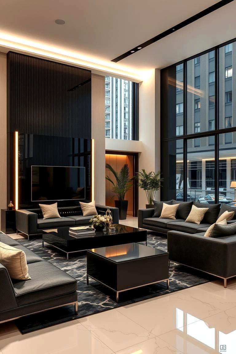 Contemporary Contrast Charm - 24 Black and Beige Living Room Ideas