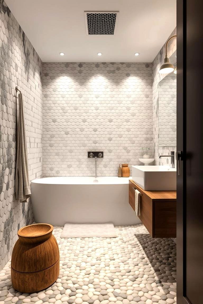 Contemporary Cool - 24 Pebble Tile Bathroom Ideas