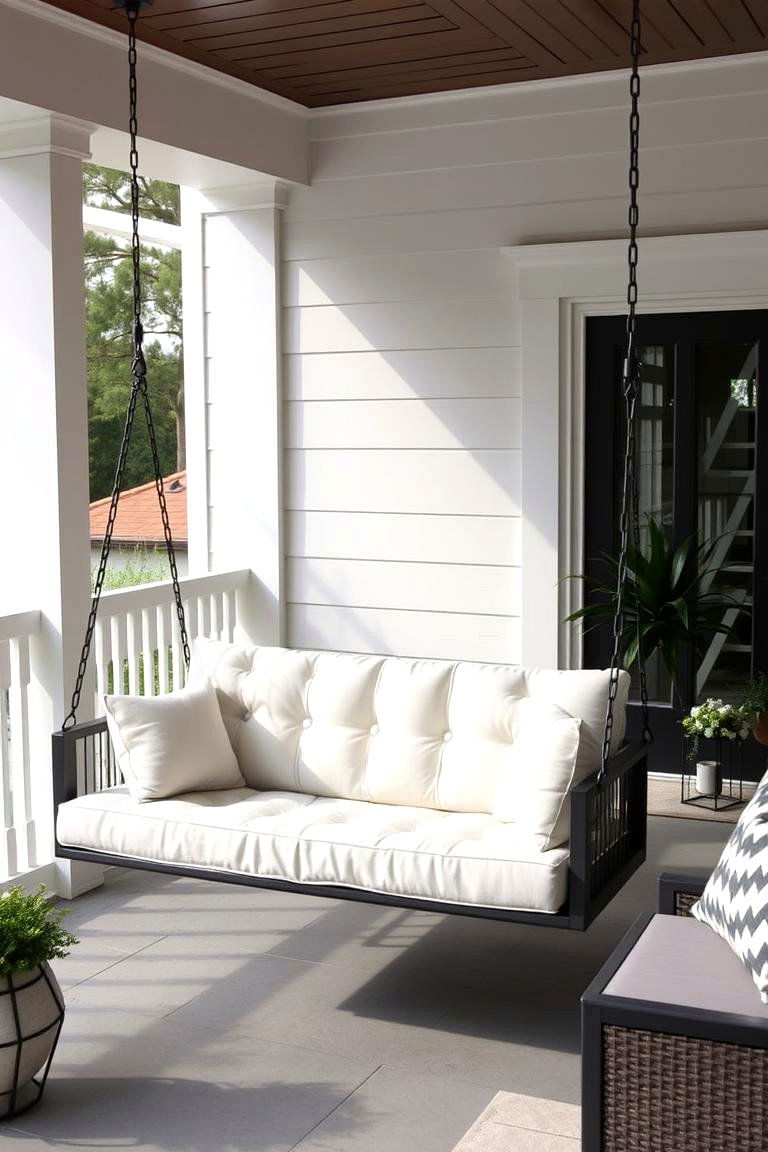 Contemporary Cushioned Swing - 24 Front Porch Swing Ideas