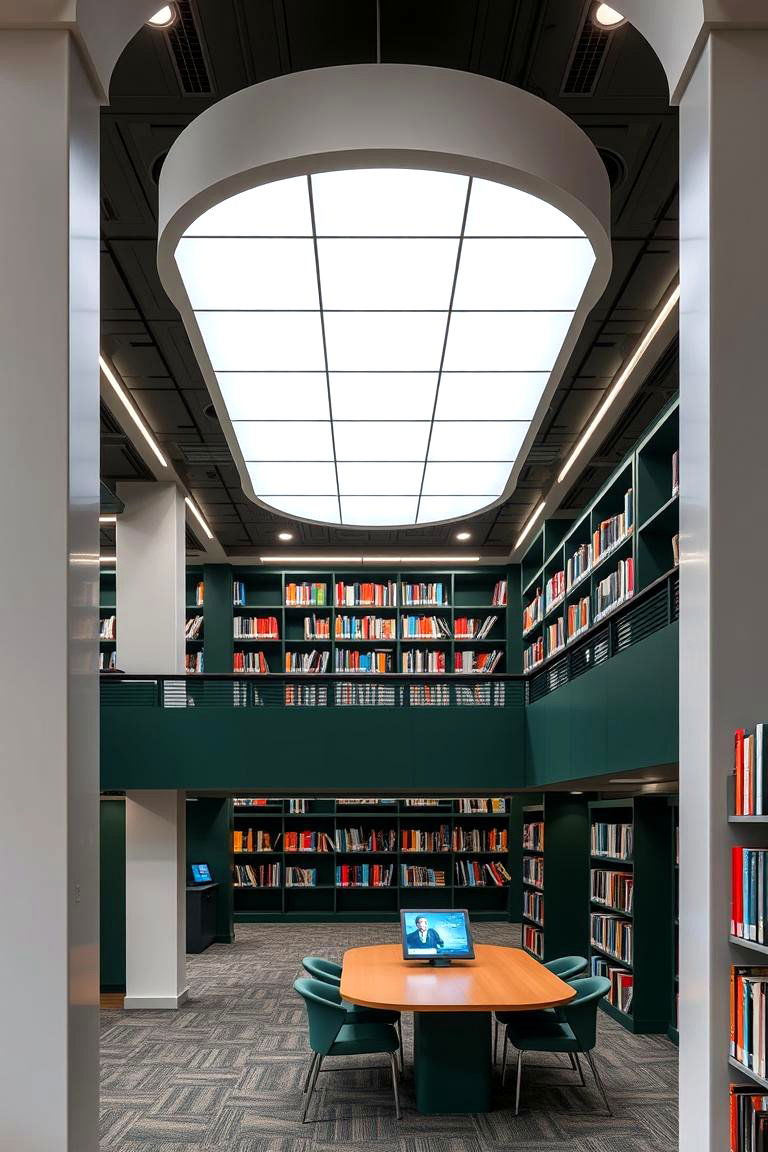 Contemporary Digital Integration - 24 Dark Green Home Library Ideas and Inspiration