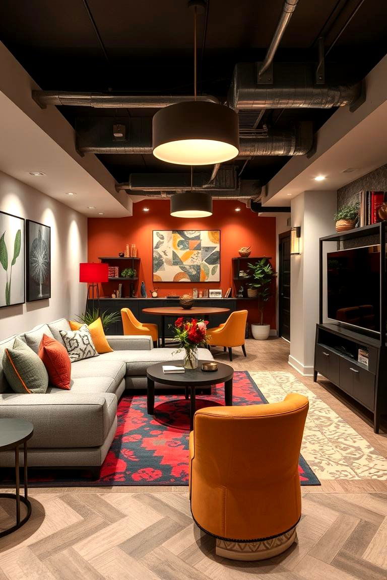 Contemporary Eclectic Space - 24 basement decorating ideas