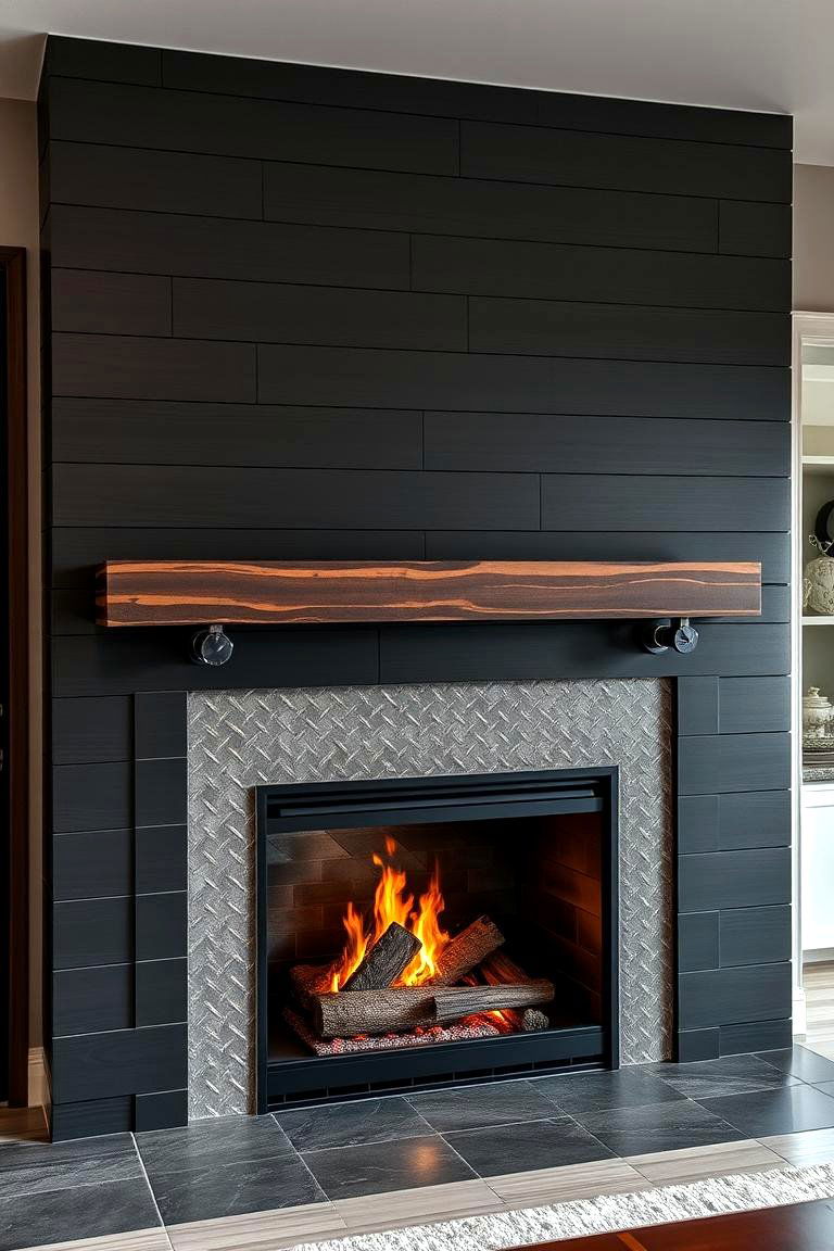 Contemporary Edge Finish - 24 Black Shiplap Fireplace Ideas