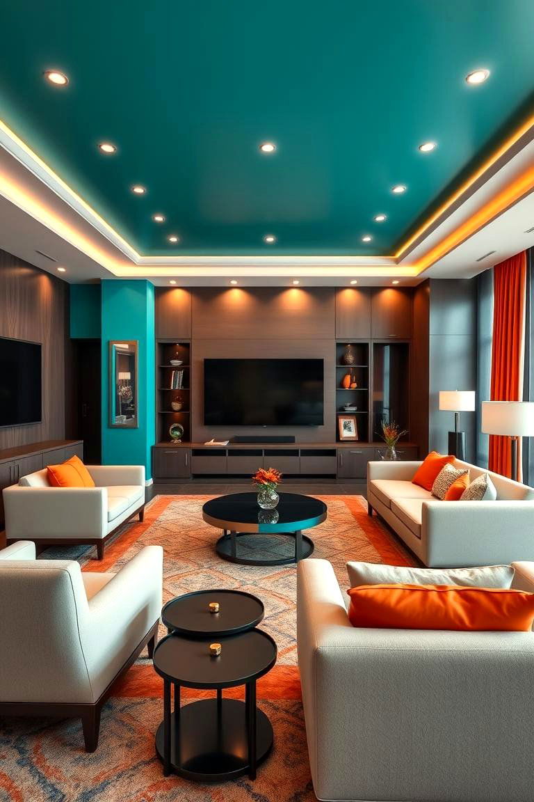 Contemporary Entertainment Room - 24 Teal and Orange Color Scheme for Your Rooms