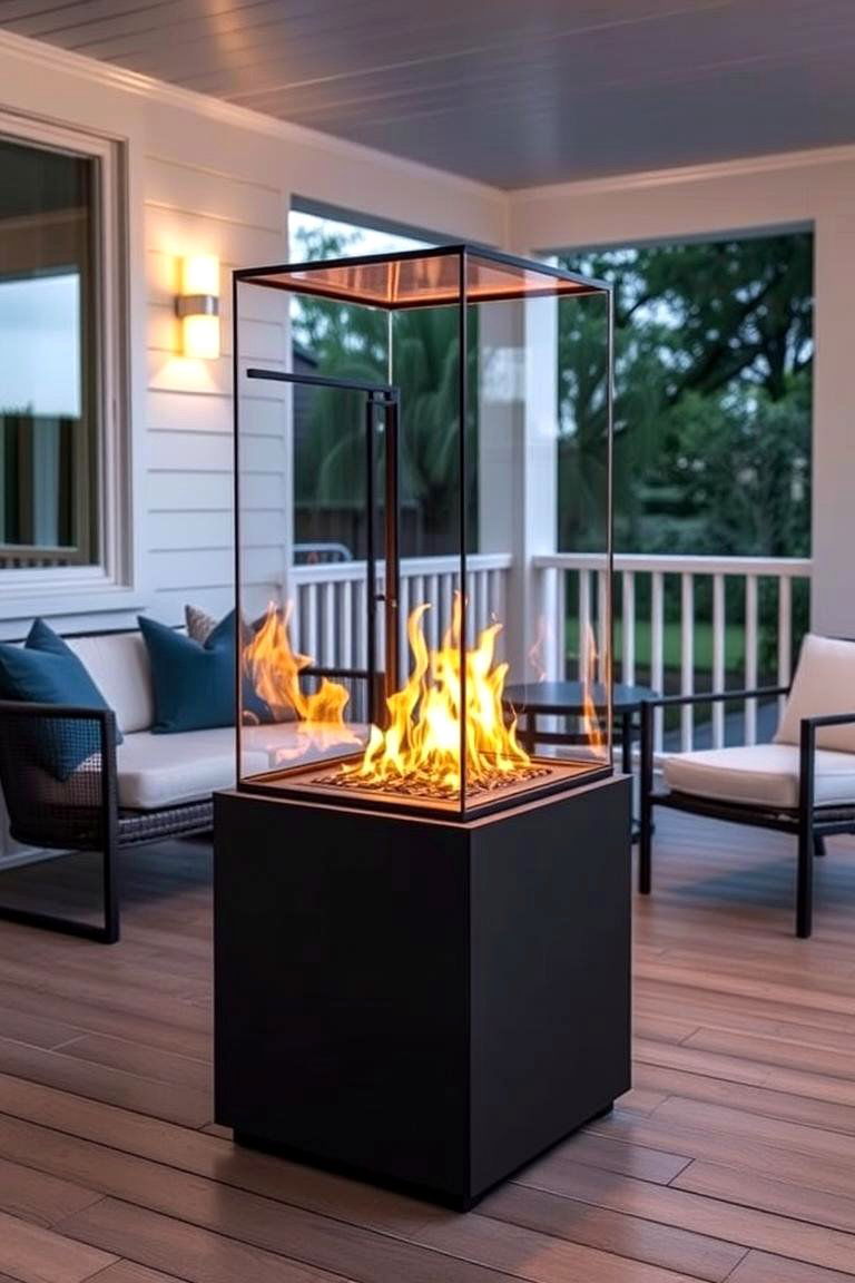 Contemporary Ethanol Fireplace for Ambiance - 24 Porch Fireplace Ideas