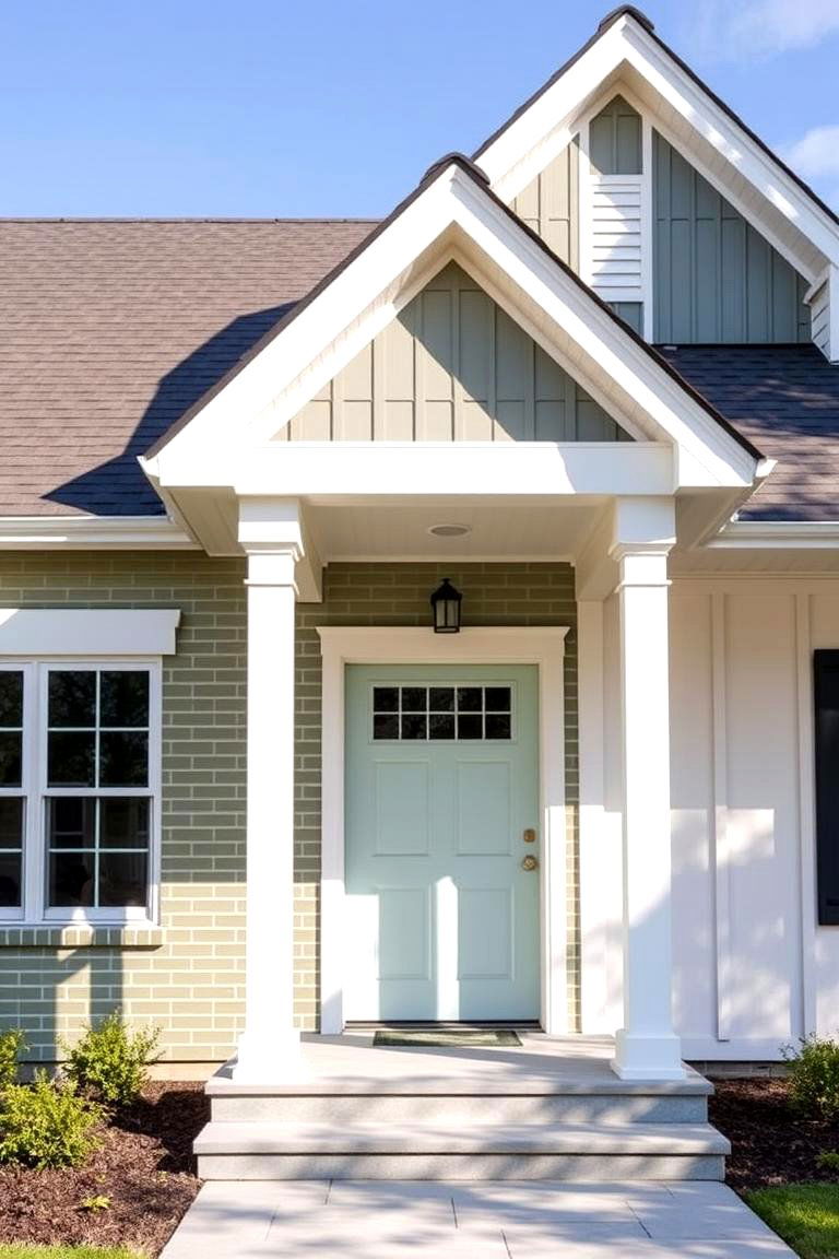 Contemporary Farmhouse with Sage Green Brick - 24 Green Brick Exterior Home Ideas