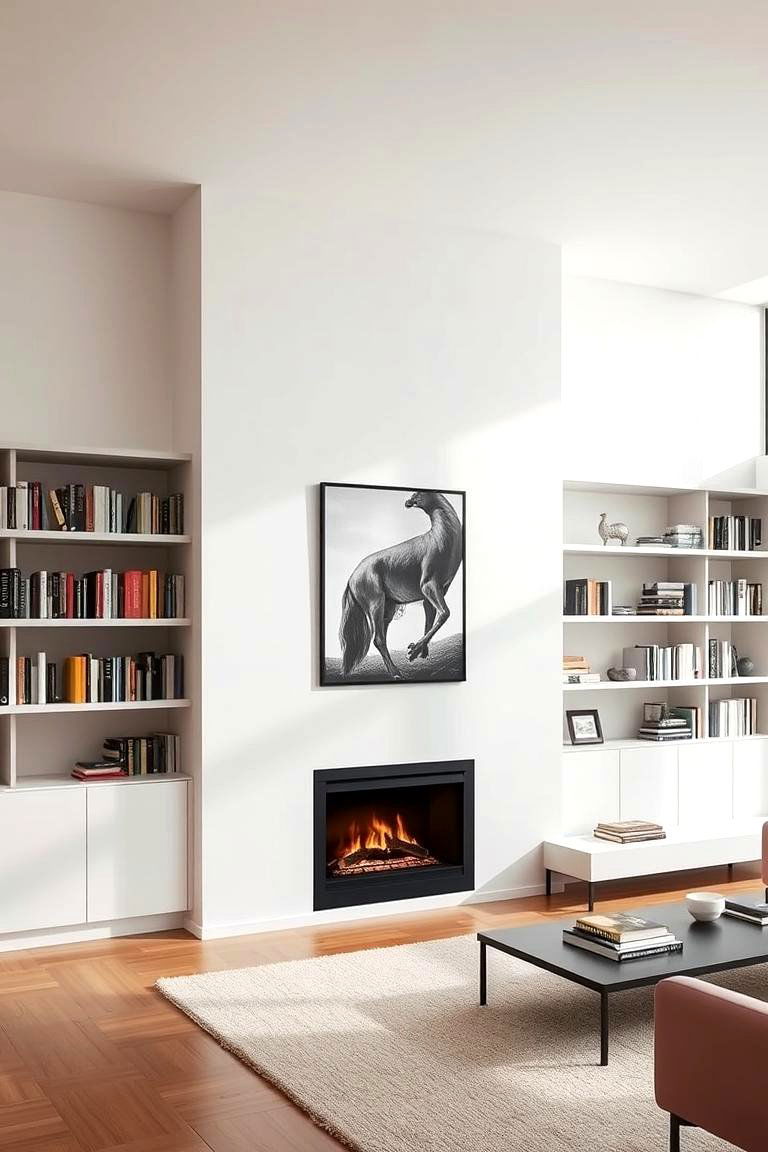Contemporary Fireplace with Floating Shelves - 24 Fireplace With Bookshelves