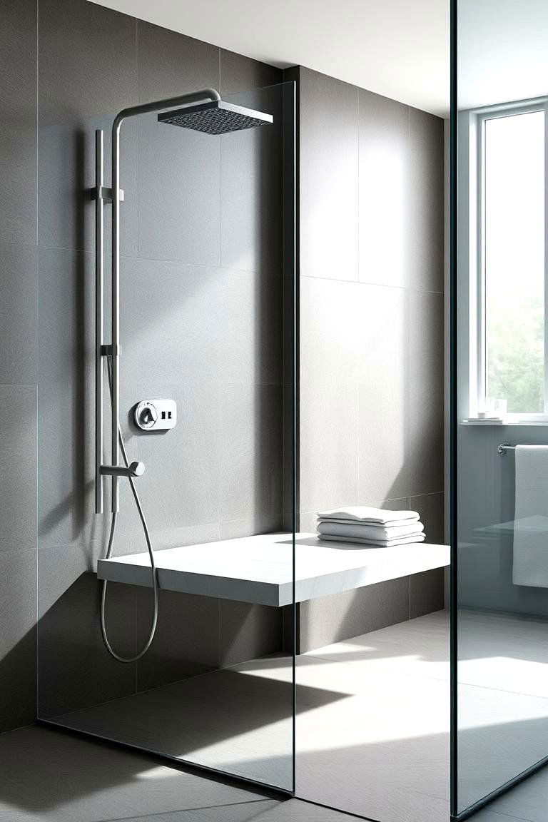 Contemporary Floating Bench Feature - 24 Walk in Shower Ideas With Bench