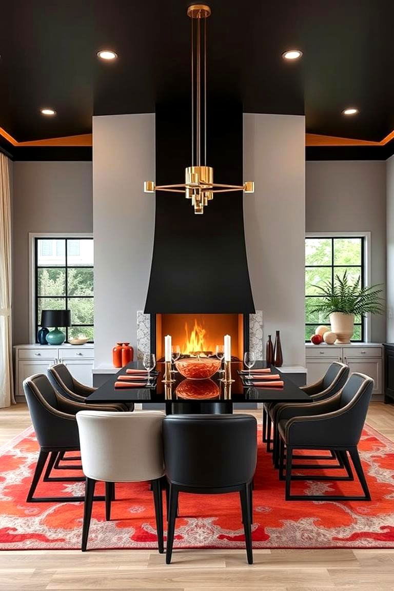 Contemporary Fusion with Fireplace Focal - 24 Dining Room With Fireplace Ideas
