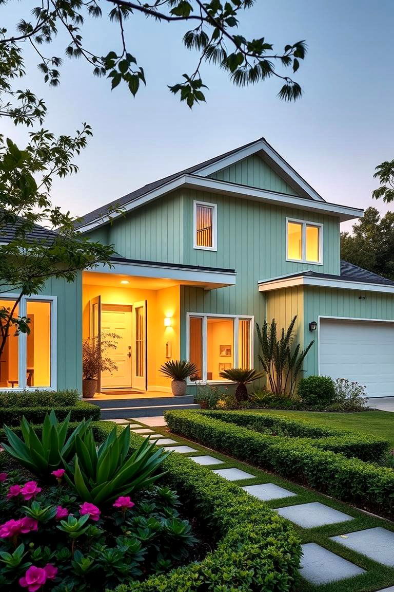 Contemporary Garden Glow - 24 Light Green House Exterior Ideas
