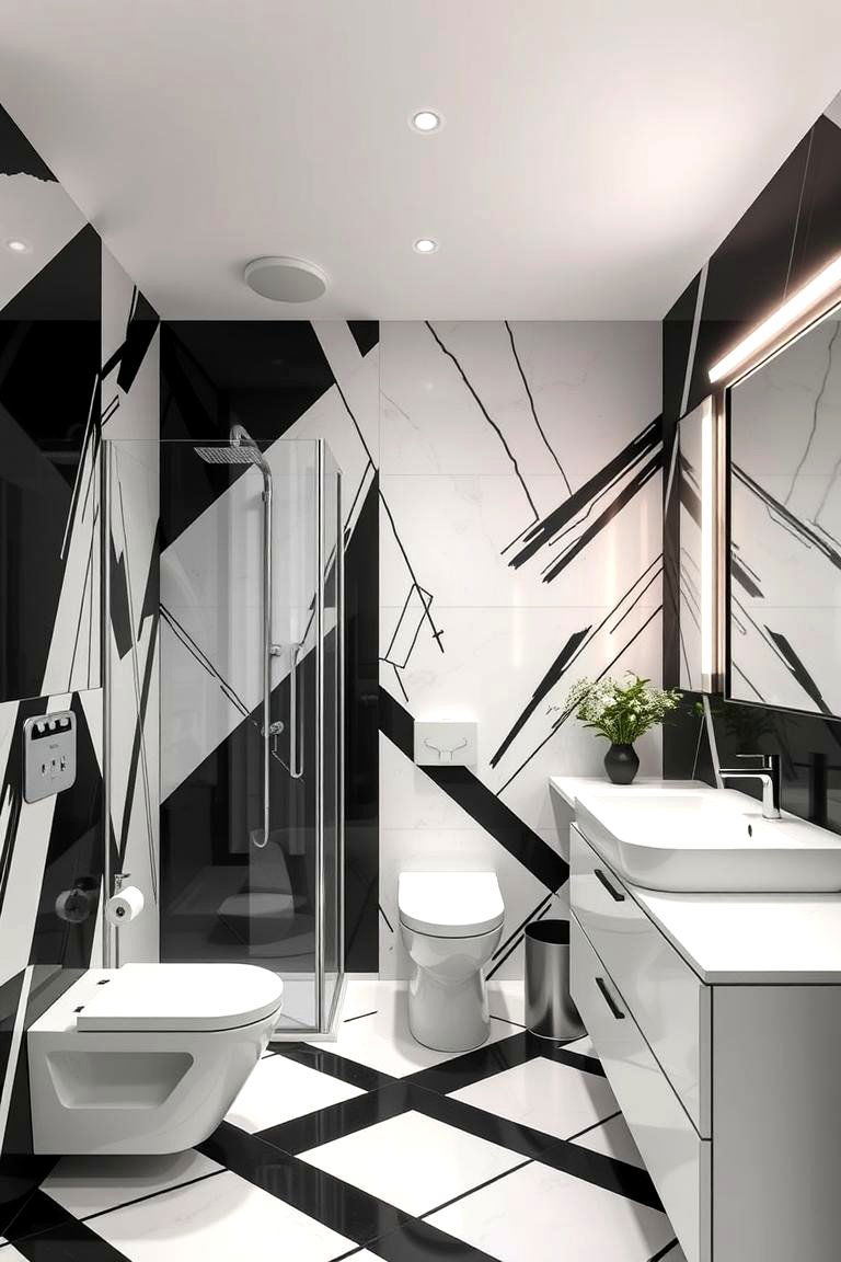 Contemporary Geometric Black and White - 24 Black and White Bathroom Ideas
