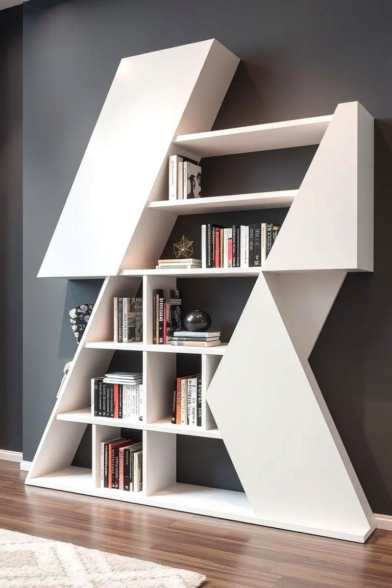 Contemporary Geometric Bookshelf - 24 Built-in Bookshelf Ideas