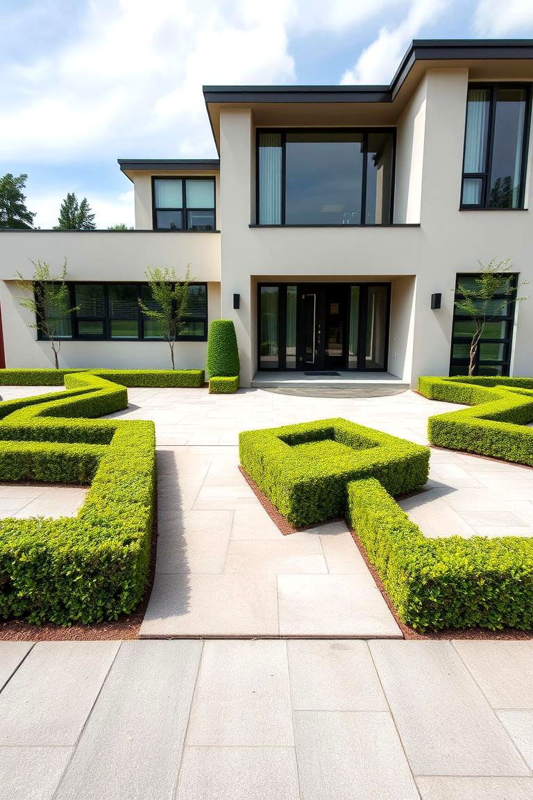 Contemporary Geometric Design - 24 Front Yard Boxwood Designs