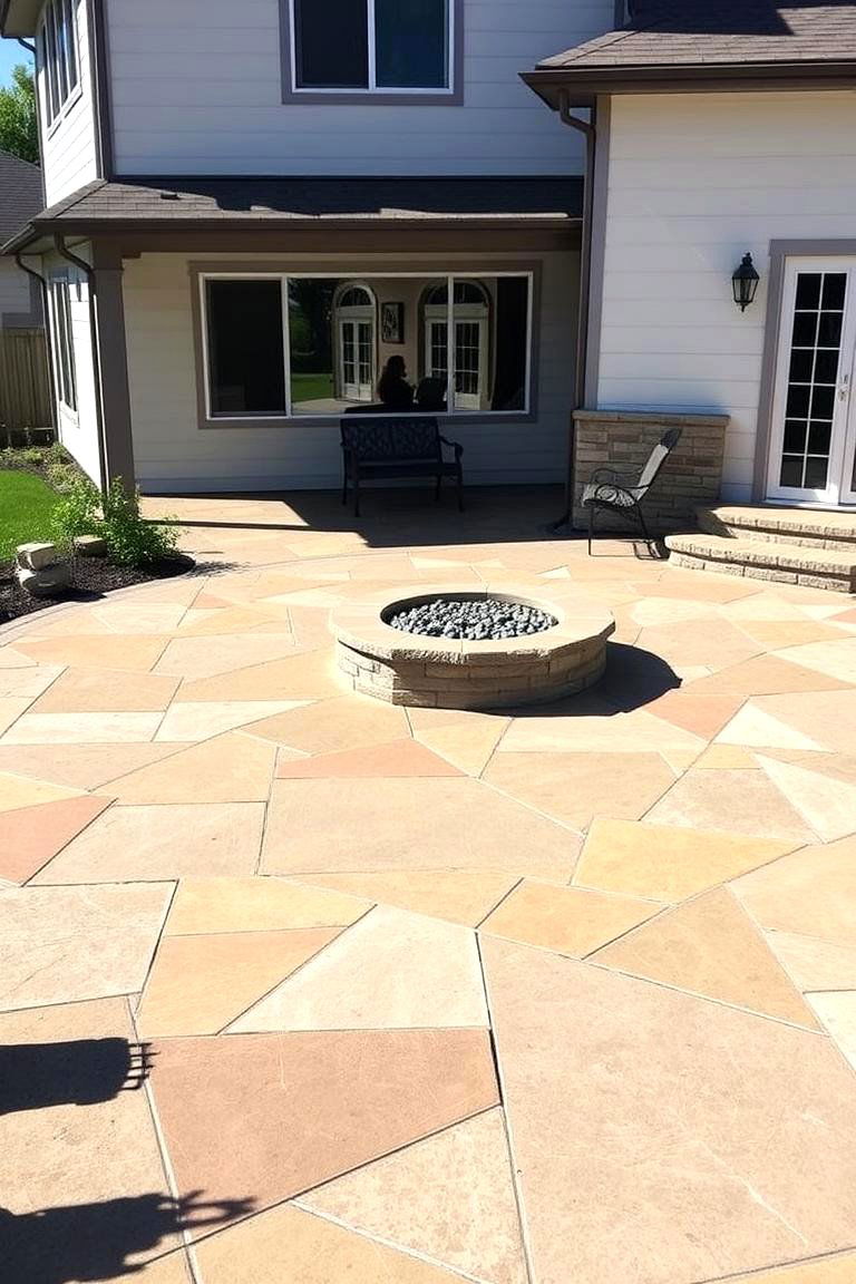 Contemporary Geometric Designs - 24 stamped concrete patio with fire pit ideas