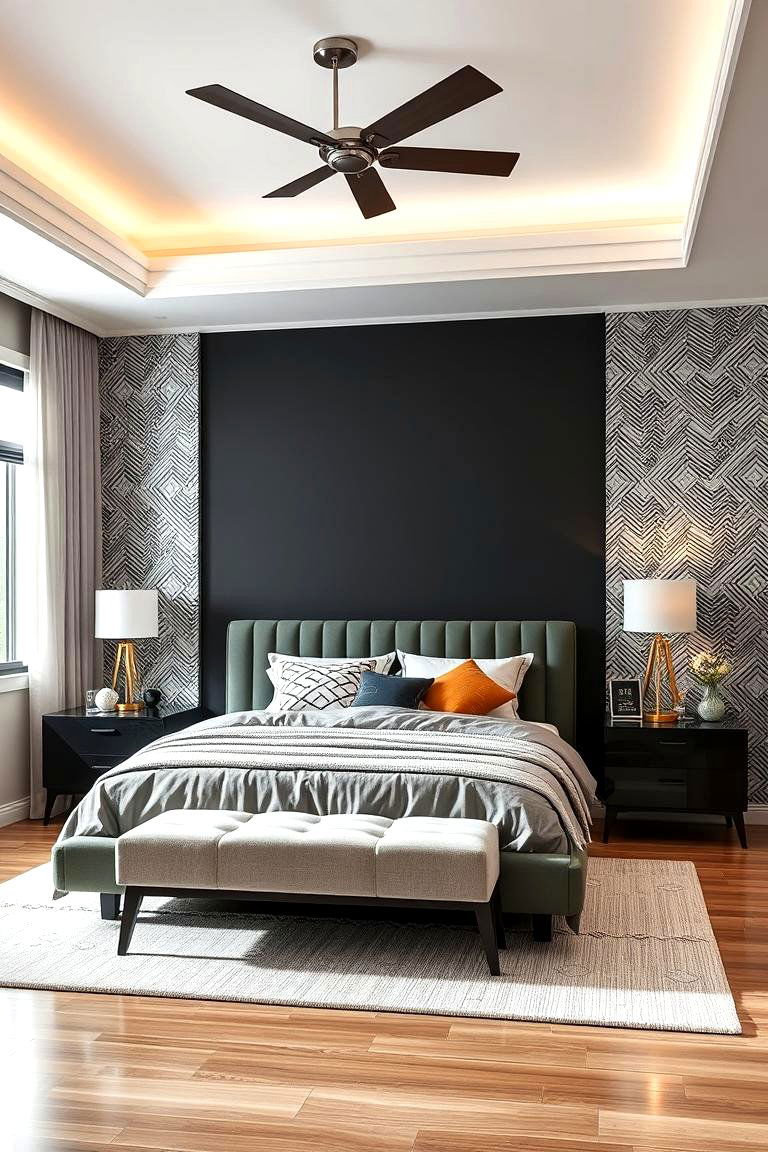 Contemporary Geometric Flair - 24 Black Accent Wall Bedroom Ideas