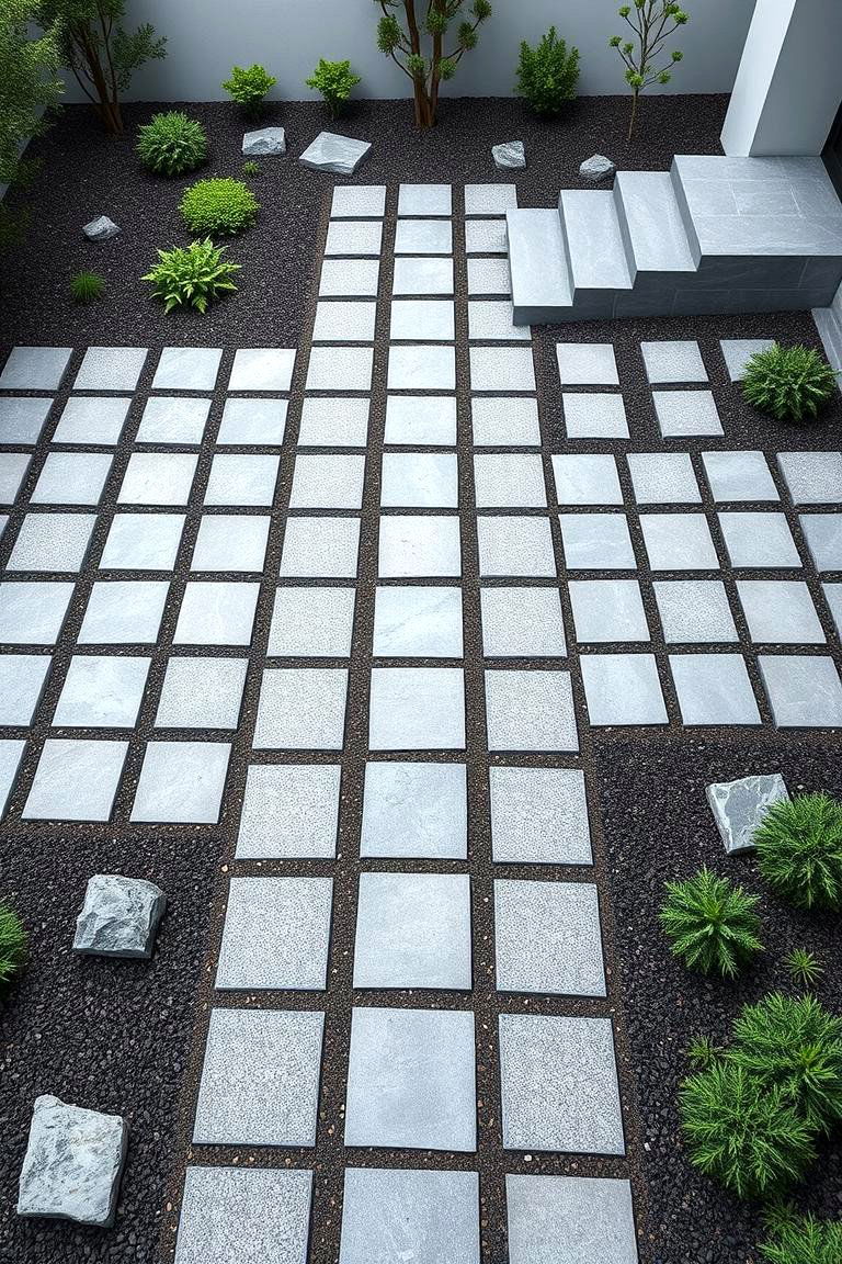 Contemporary Geometric Layout - 24 Stepping Stone Walkway Ideas