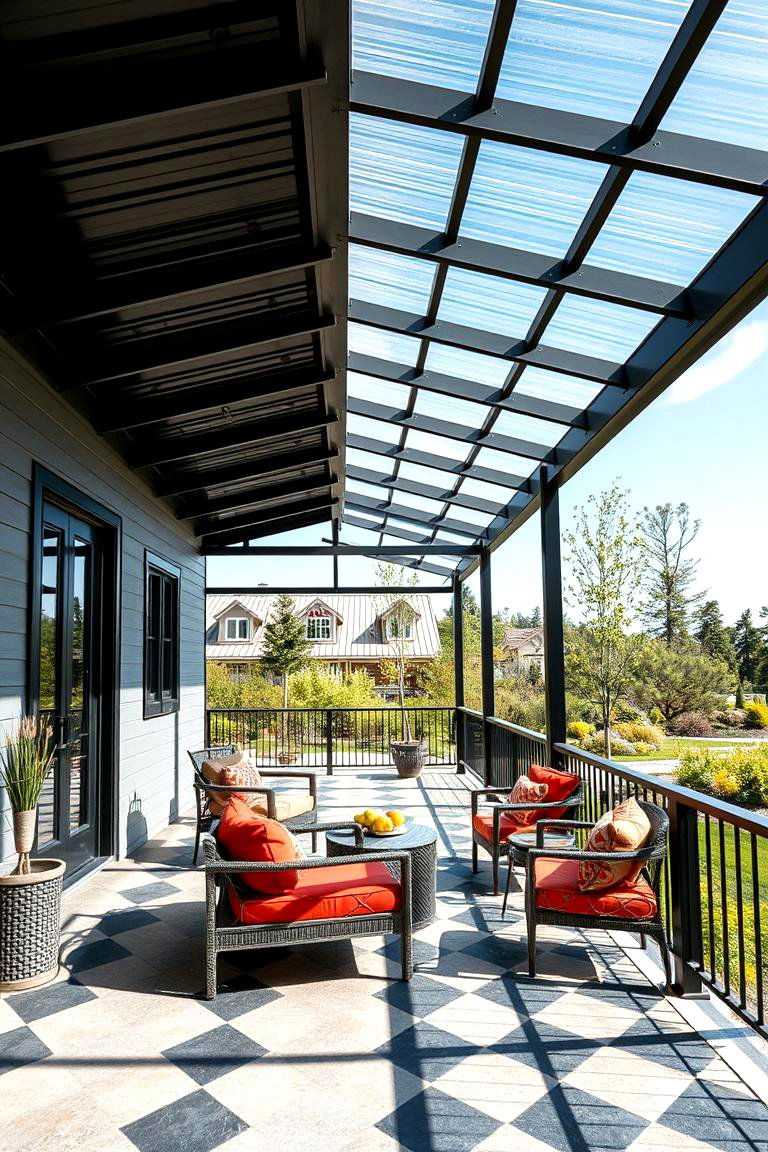 Contemporary Geometric Patterns - 24 Metal Roof Porch Design Ideas