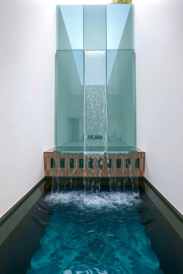 Contemporary Glass Cascade - 24 Small Pool Waterfall Ideas