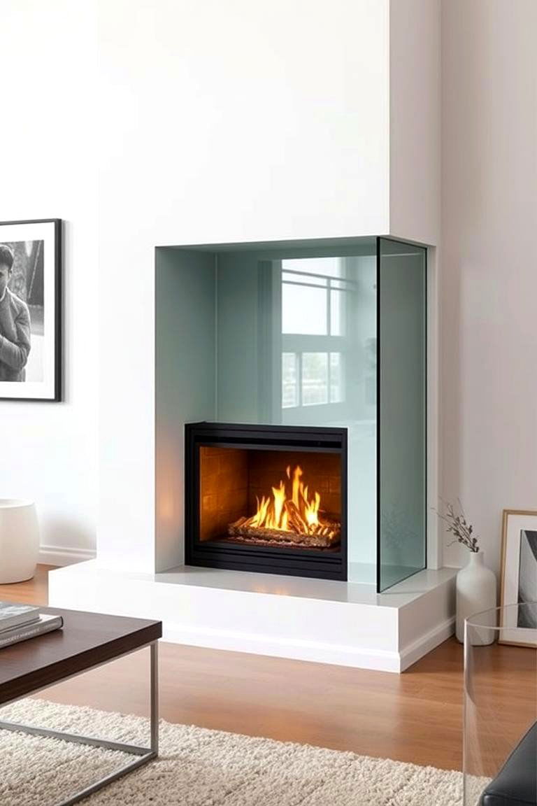 Contemporary Glass Corner Fireplace - 24 Corner Fireplace Ideas