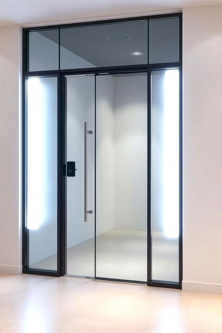 Contemporary Glass Door with Integrated Lighting - 24 Glass Front Doors Ideas