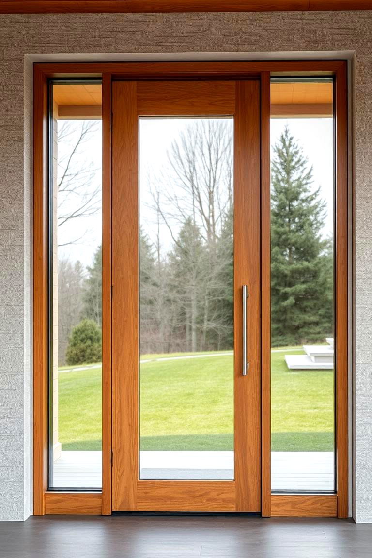 Contemporary Glass Door with Wooden Accents - 24 Glass Front Doors Ideas