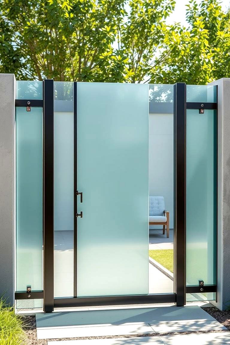 Contemporary Glass and Metal Combination - 24 garden gate ideas