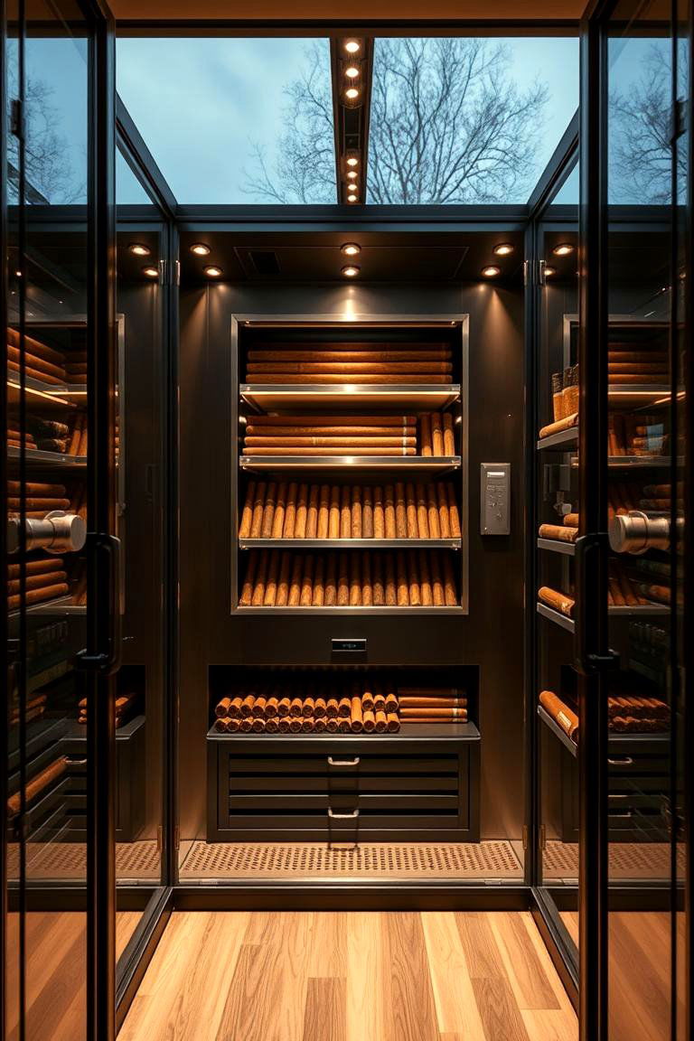 Contemporary Glass and Steel Cigar Chamber - 24 Cigar Room Ideas
