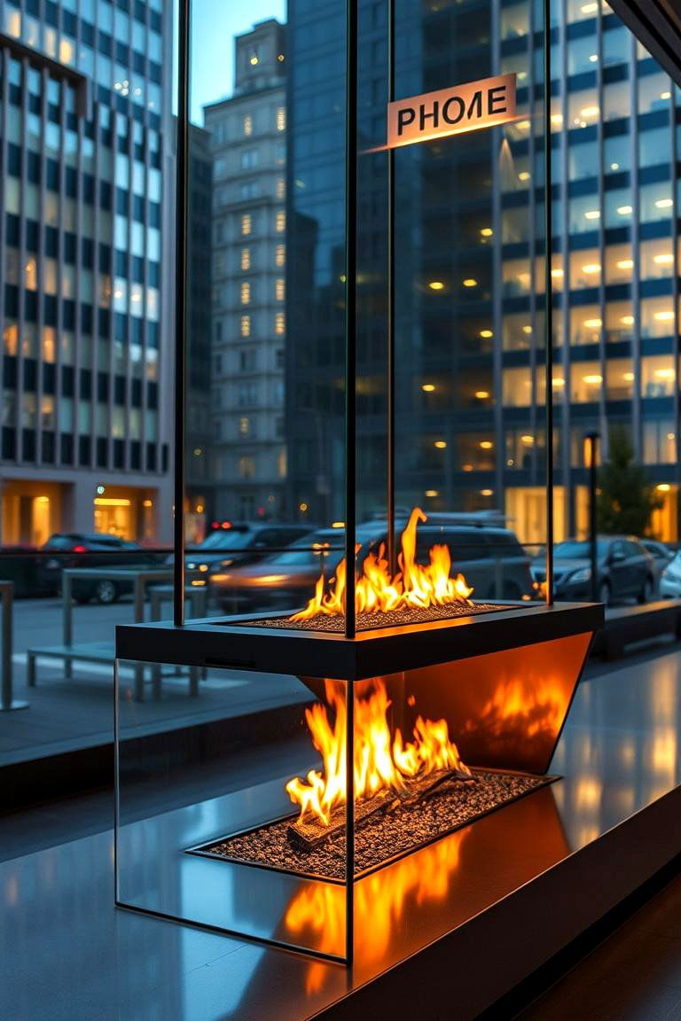 Contemporary Glass and Steel Fireplace - 24 Outdoor Corner Fireplace Ideas