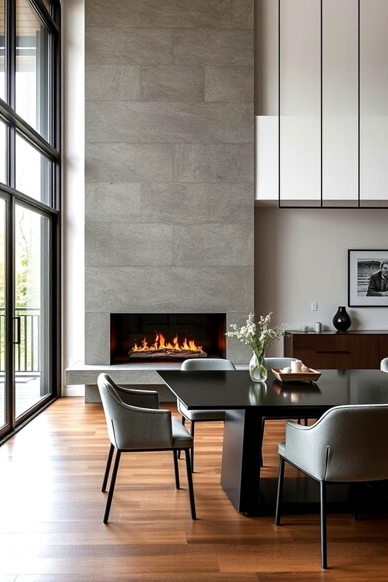 Contemporary Glass and Steel Fireplace - 24 Dining Room With Fireplace