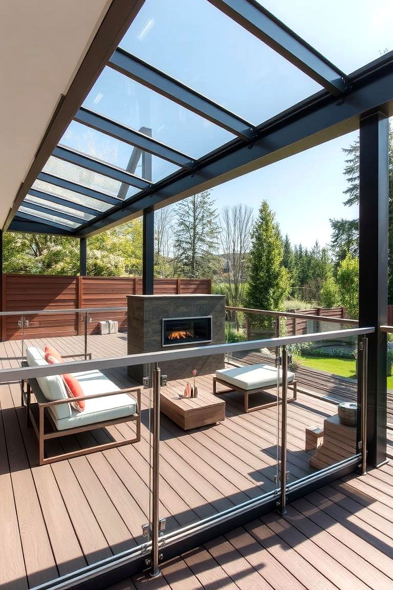 Contemporary Glass and Steel Sophistication - 24 Covered Deck With Fireplace Ideas