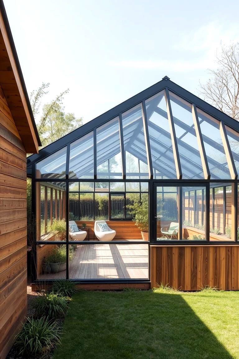 Contemporary Glass and Wood Greenhouse Shed Combo - 24 Greenhouse and Shed Combo Ideas