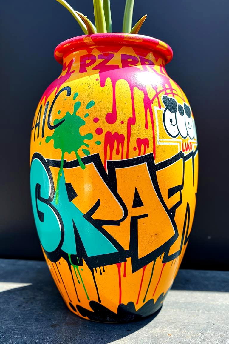 Contemporary Graffiti Painted Pot - 24 Painted Pot Ideas