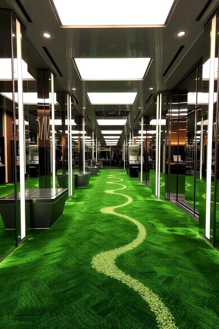 Contemporary Green Carpet with Metallic Accents - 24 Green Carpet Living Room Ideas