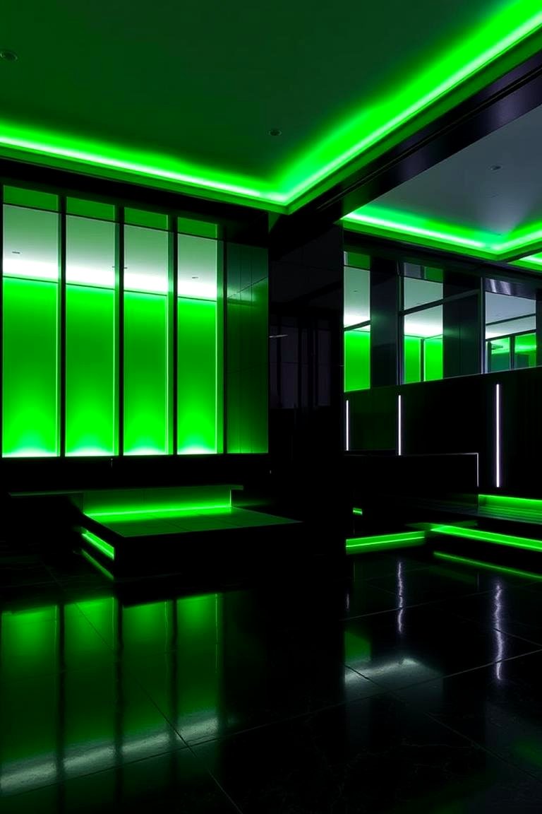 Contemporary Green Lighting on Black Surfaces - 24 Black and Green Bedroom Design Ideas